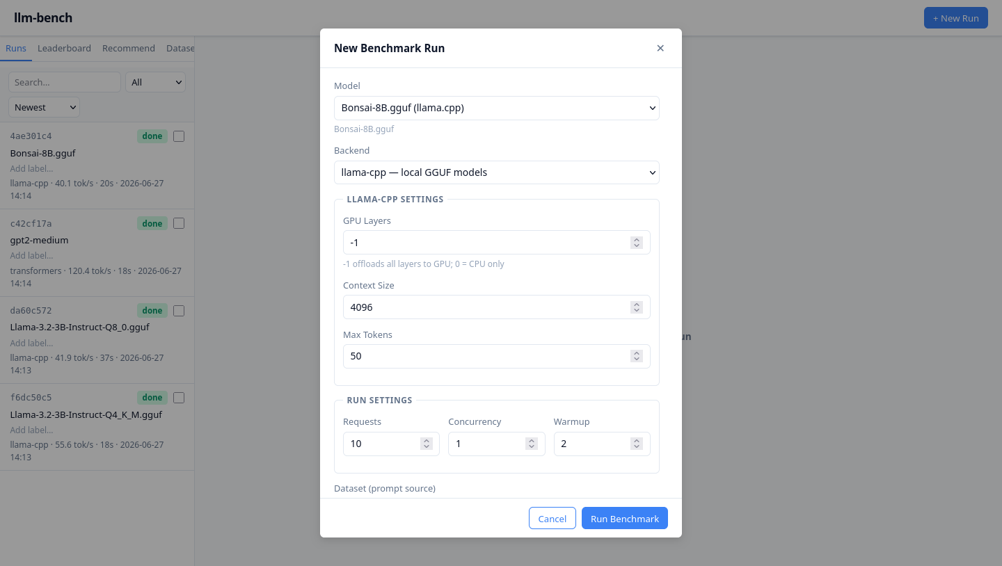 Web UI: форма нового прогона