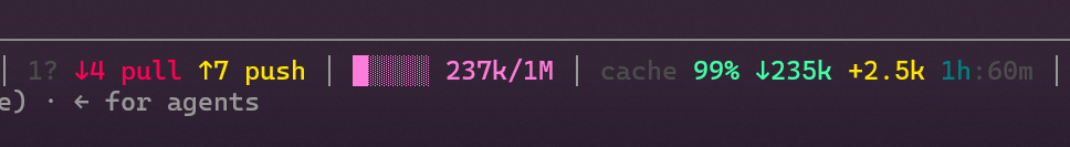 Мой статус лайн для Claude Code. Можно забрать тут https://github.com/ilia-pluzhnikov/claude-code-statusline