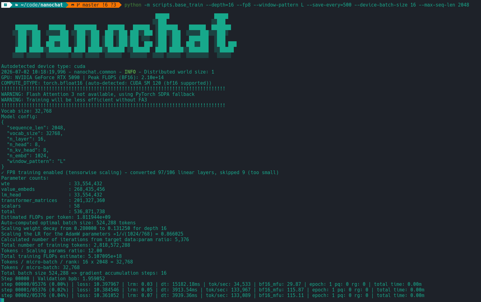 habrGPT. Обучим LLM 0.5B с нуля на статьях Хабра с помощью nanochat от Карпатого. Обучение fp8 дома и сравнение с bf16 - 17