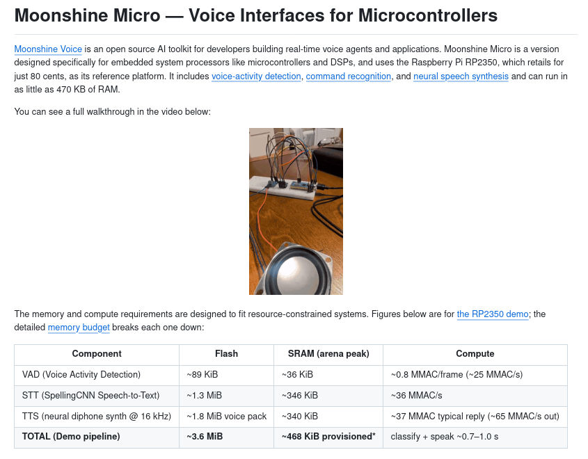 Проект Moonshine Micro для распознавания речи и синтеза речи в микроконтроллерах и DSP использует всего 470 КБ ОЗУ - 1