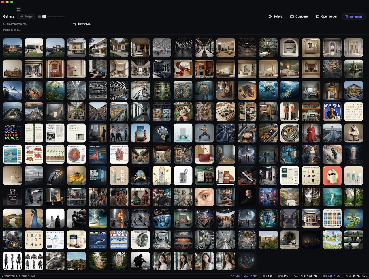 Исторический development-снимок пользовательской Gallery, VERSION 0.1 BUILD 148. Новая установка начинается с пустой Gallery.