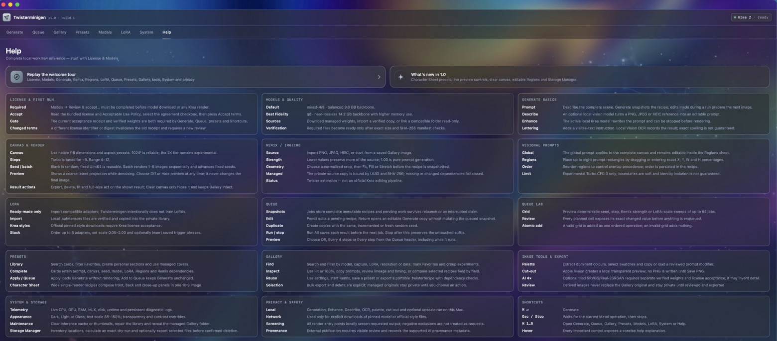 Здесь собраны модели, генерация, Remix, Regions, LoRA, Queue, Gallery, инструменты изображения, хранилище, безопасность и горячие клавиши.