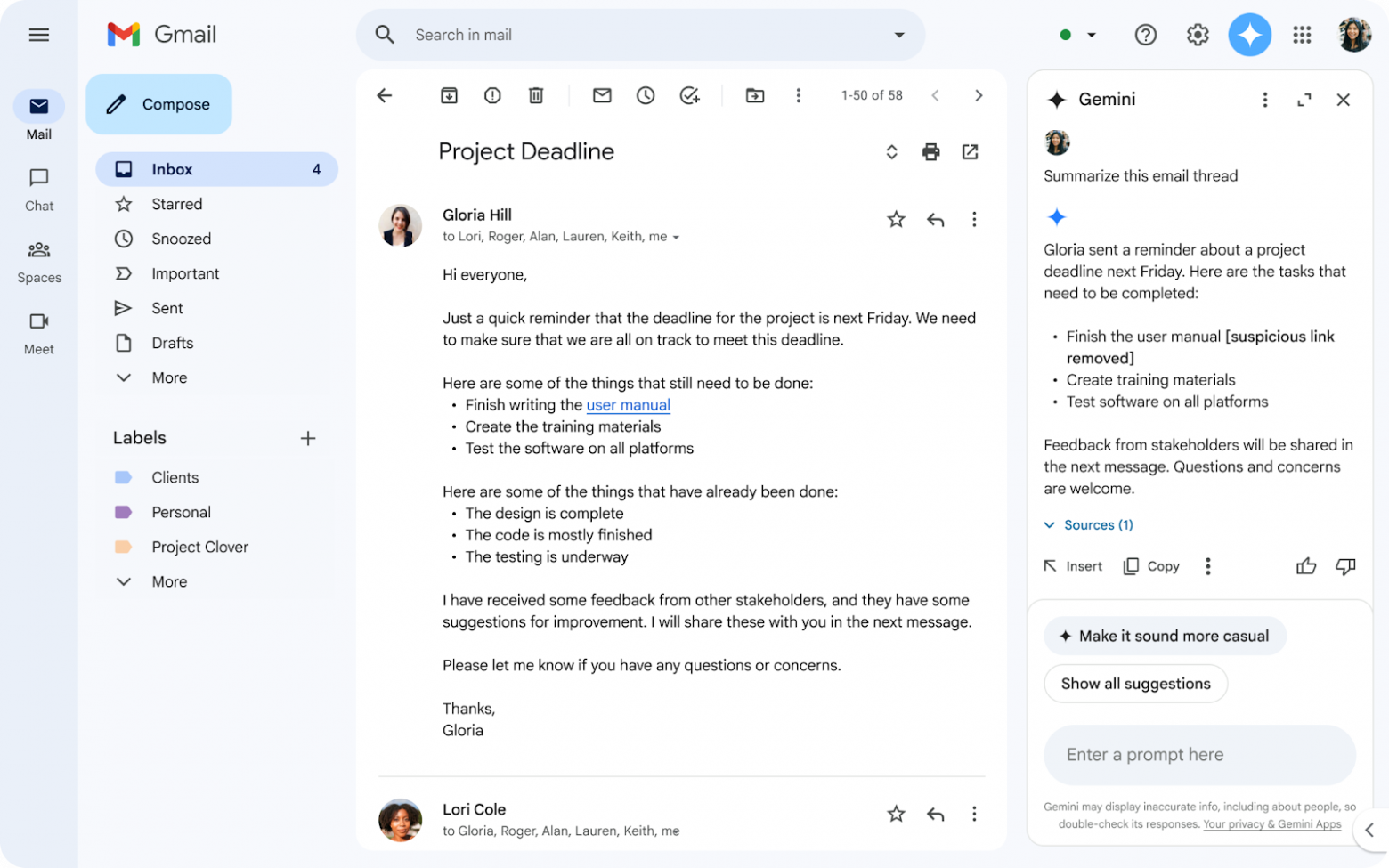 Gemini заменяет опасную ссылку на пометку suspicious link removed