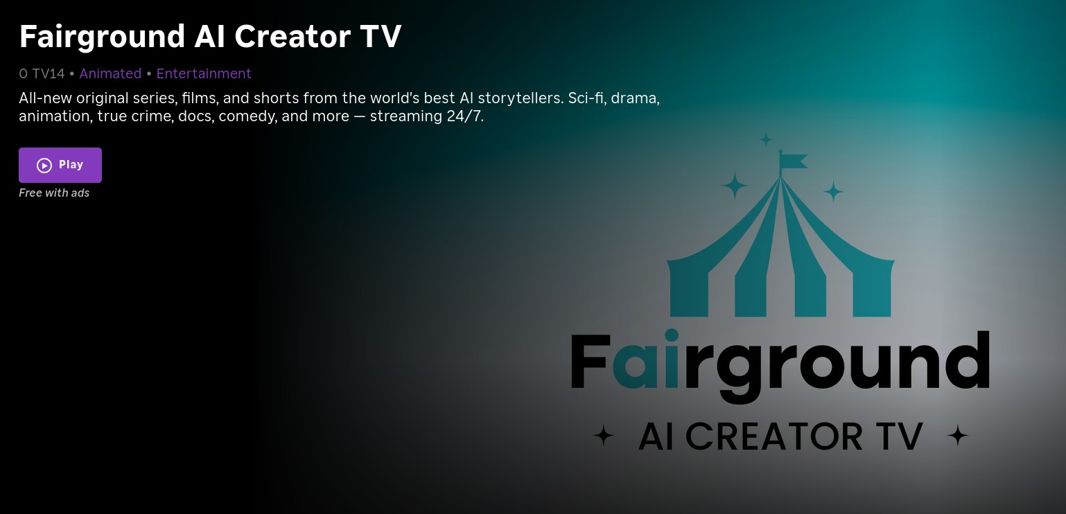 Сервис Roku запустил круглосуточный канал Fairground AI Creator TV с фильмами и сериалами, полностью созданными ИИ - 1 Сервис Roku запустил круглосуточный канал Fairground AI Creator TV с фильмами и сериалами, полностью созданными ИИ - 1