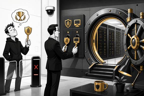 Администратор открывает защищенную дверь двумя разными ключами, а человек с одним ключом остается снаружи.
