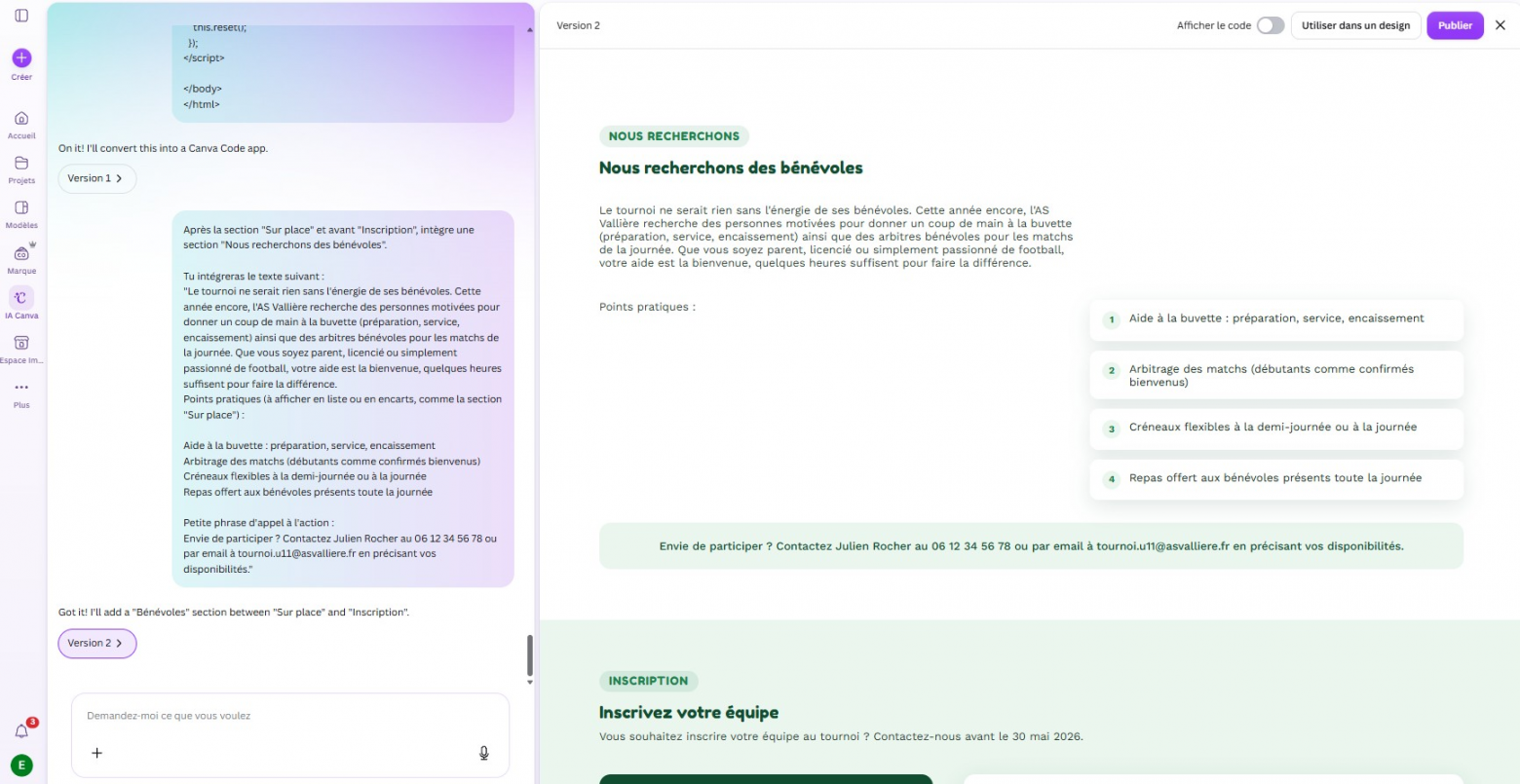 Canva добавила новый раздел по текстовой команде и сохранила оформление страницы. Источник: Blog du Modérateur