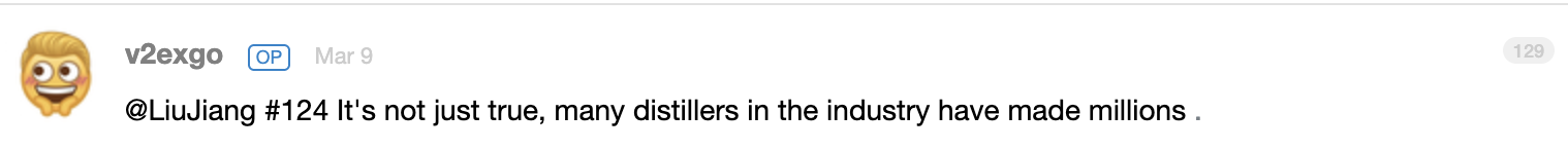 Forum discussion claiming distillers in the industry have made millions
