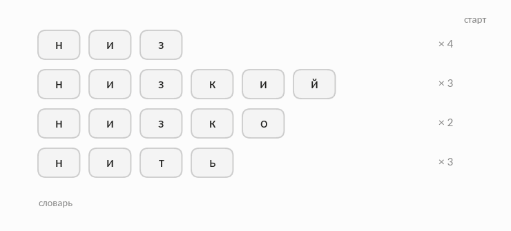 Три слияния подряд. Последнее склеивает корень с суффиксом. 