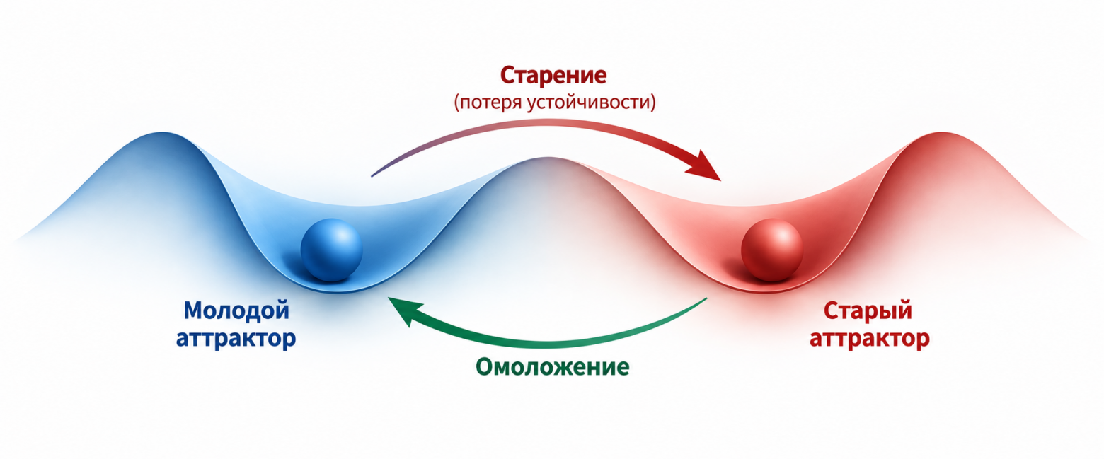  Переход между молодым и старым аттракторами