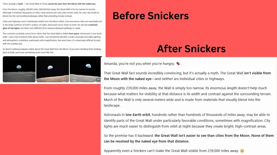 Ты не ChaGPT, когда голоден. Snickers выпустил «батончик» для нейросетей - 2 Ты не ChaGPT, когда голоден. Snickers выпустил «батончик» для нейросетей - 2