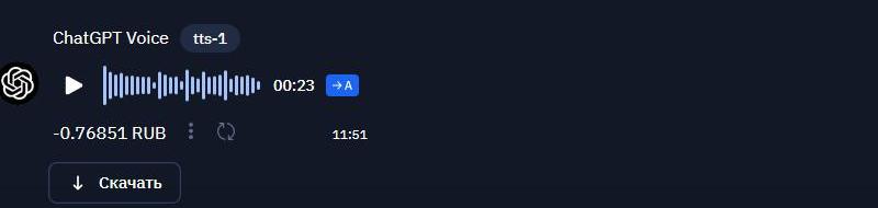 Результат tts-1: 23 секунды, 0,76851 ₽
