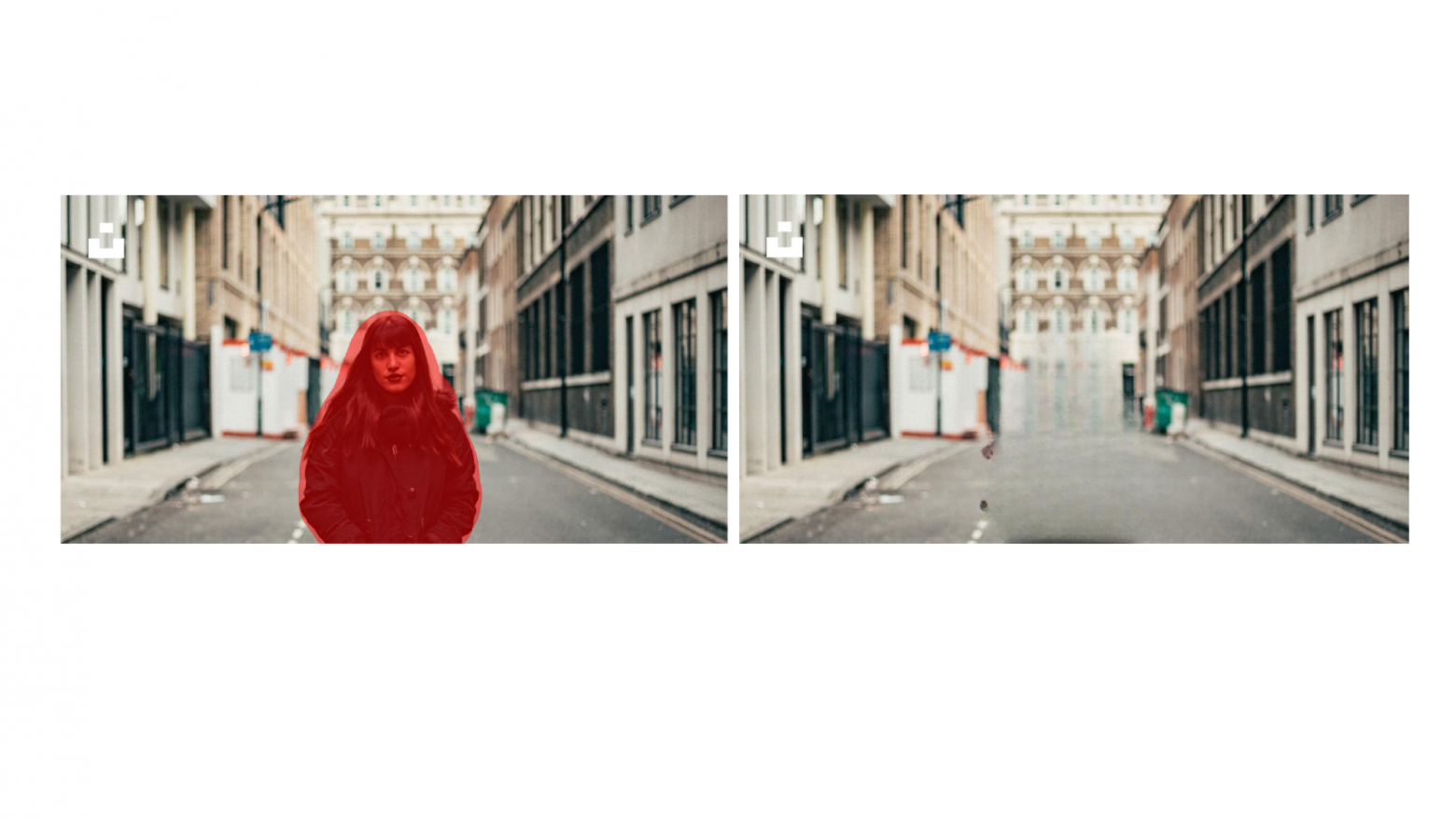 Pixelcut удалил женщину с улицы, но оставил сильное размытие дороги и фона.