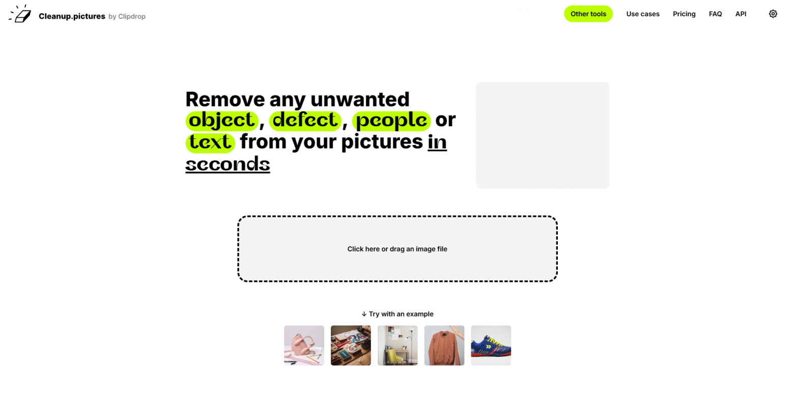 Интерфейс Cleanup.pictures для удаления объектов с фотографии с помощью кисти.