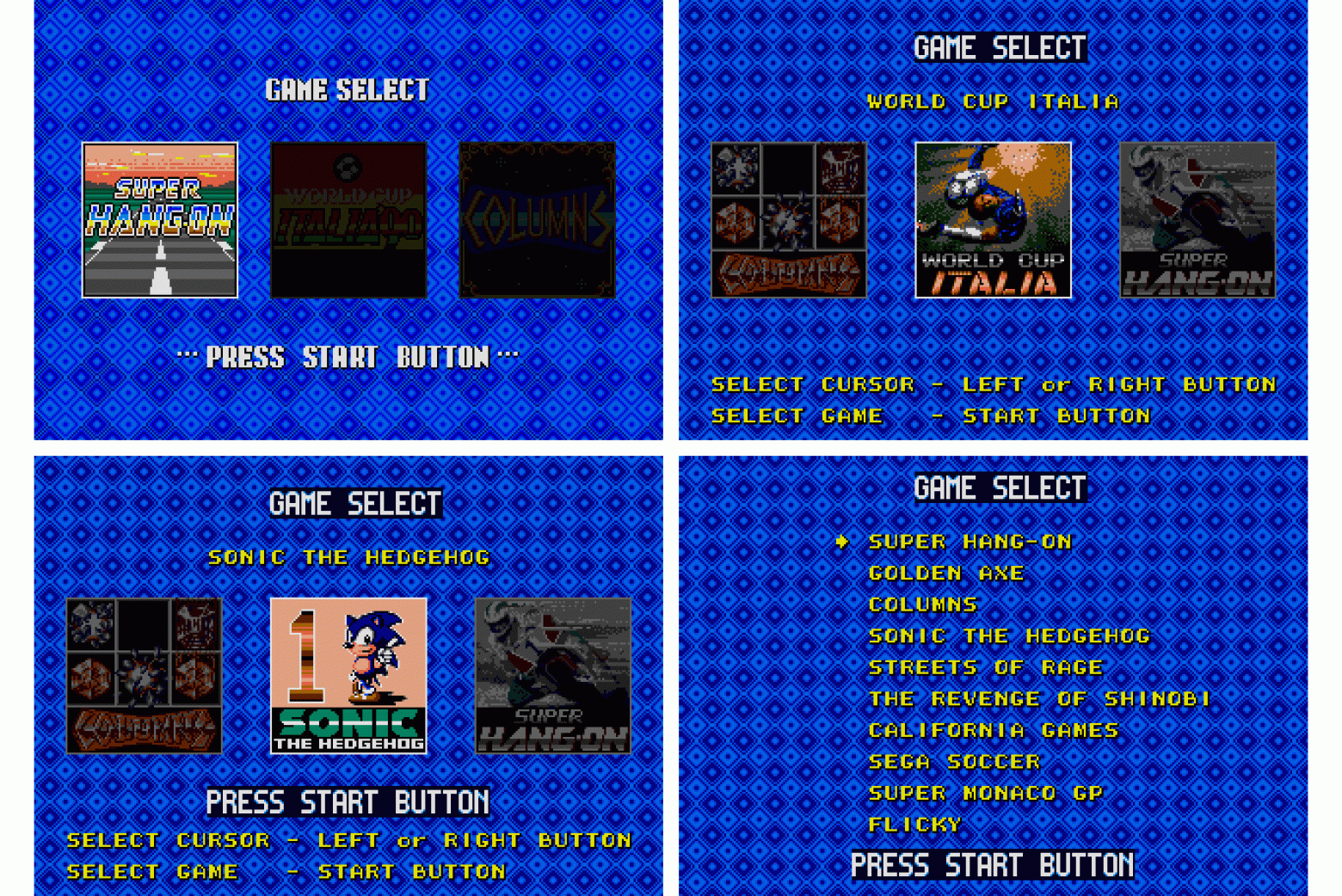 Внешний вид меню некоторых официальных сборников для Sega Genesis