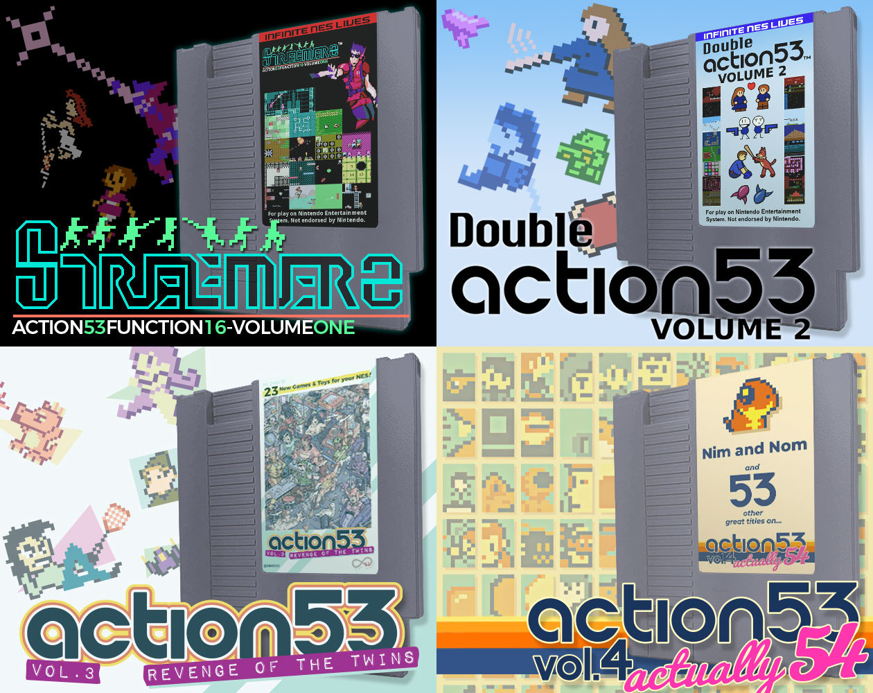Четыре выпуска сборников серии Action 53 для NES