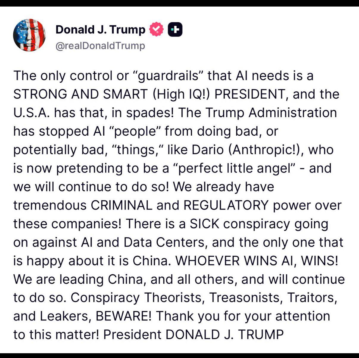 Ссылка на публикацию Трампа в Truth Social