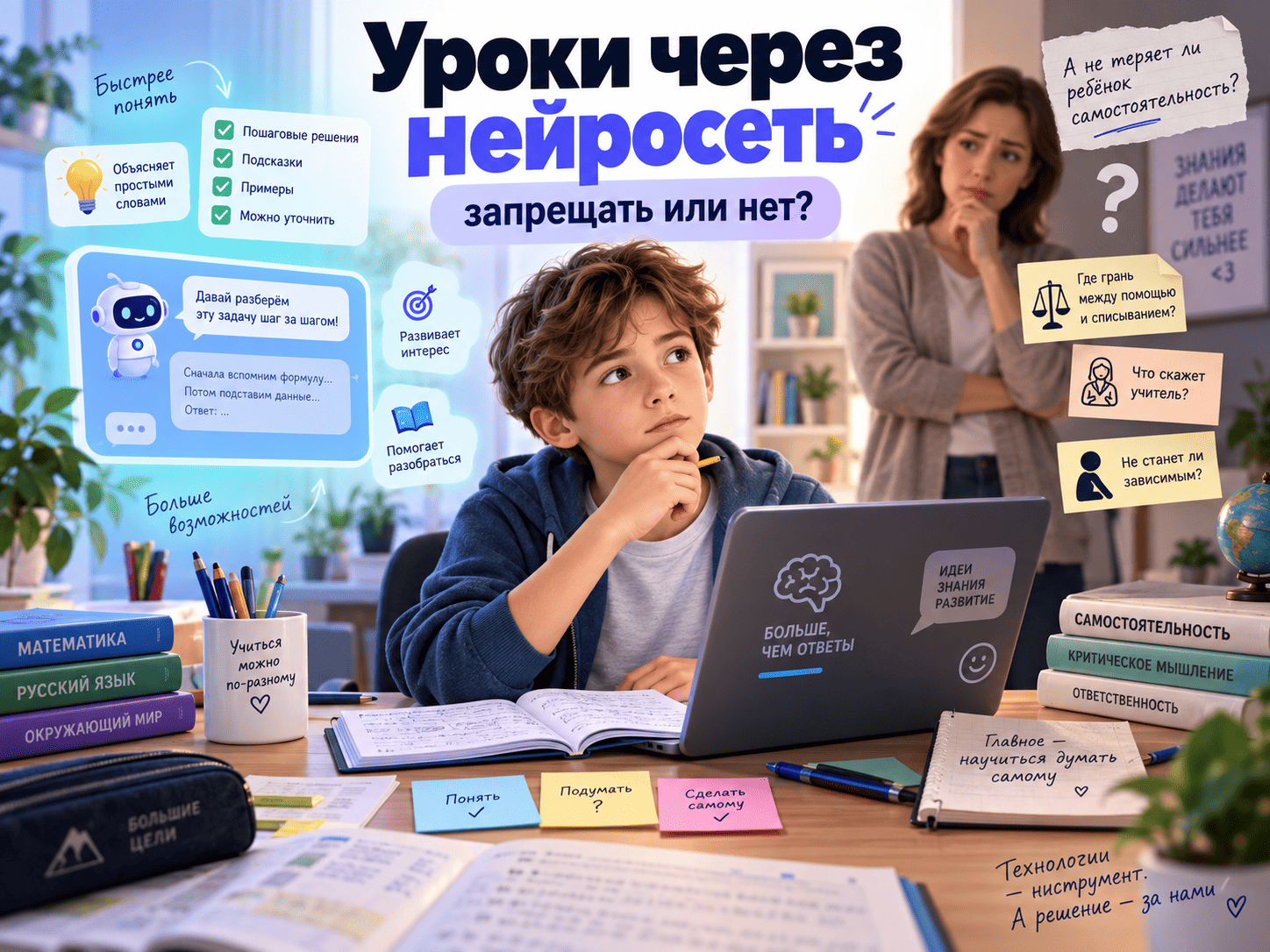 Ребёнок делает уроки через нейросеть: запрещать или нет? - 1 Ребёнок делает уроки через нейросеть: запрещать или нет? - 1