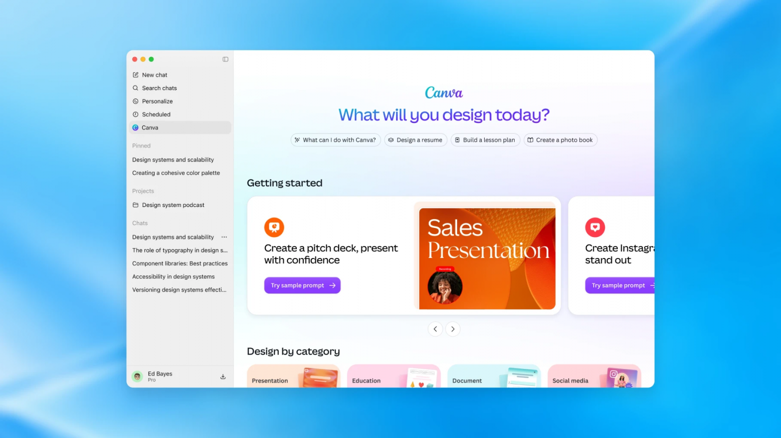 Пример с Canva, у которой появился отдельный пункт меню слева