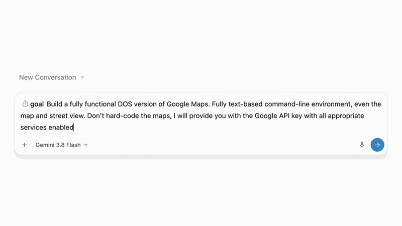 Gemini 3.8 Flash с одного промпта собрала в Google Antigravity рабочую DOS-версию Google Maps. Источник изображения