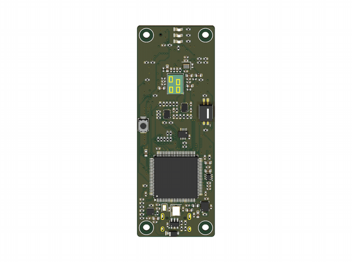 Плата логики в 3D-рендере KiCad, оборот вокруг вертикали