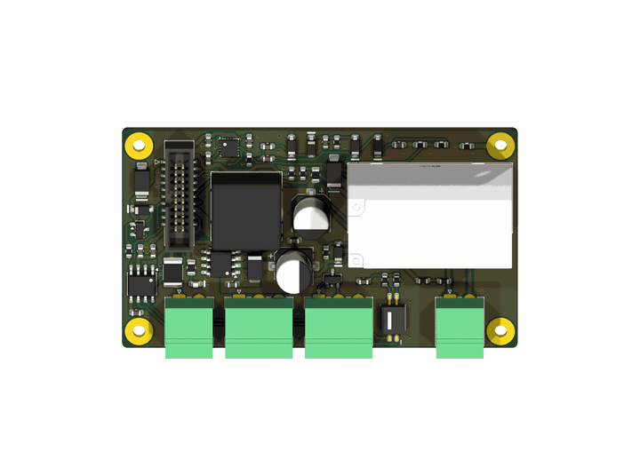 Плата питания в 3D-рендере KiCad, оборот вокруг вертикали