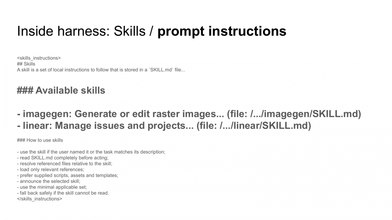 Каталог skills в инструкциях агента