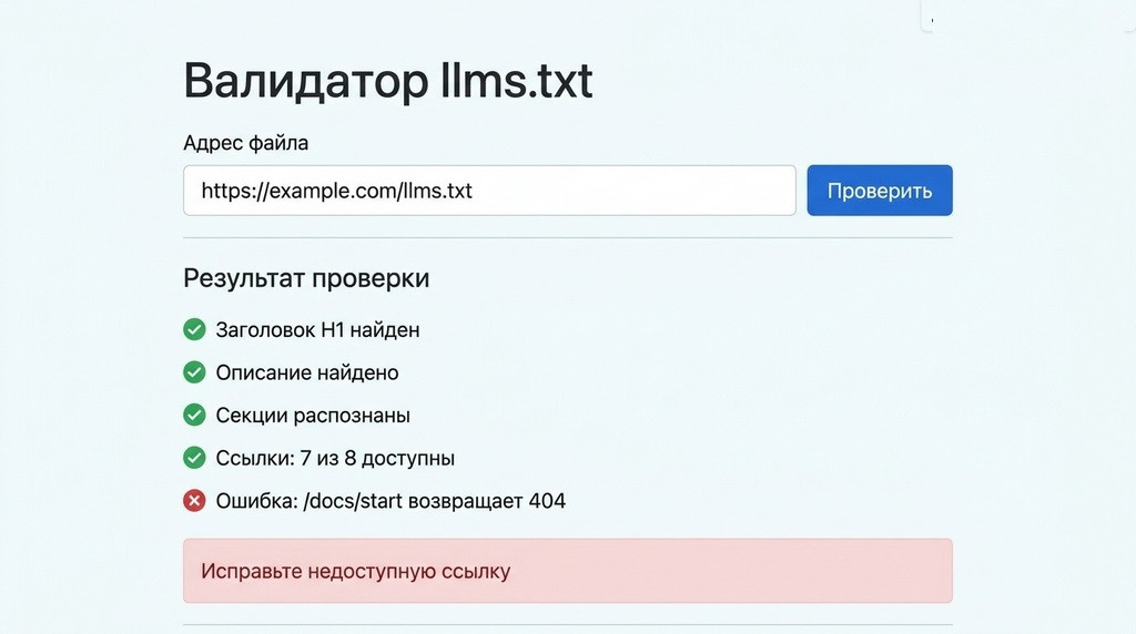 Проверка файла валидатором: какие ошибки ломают llms.txt  