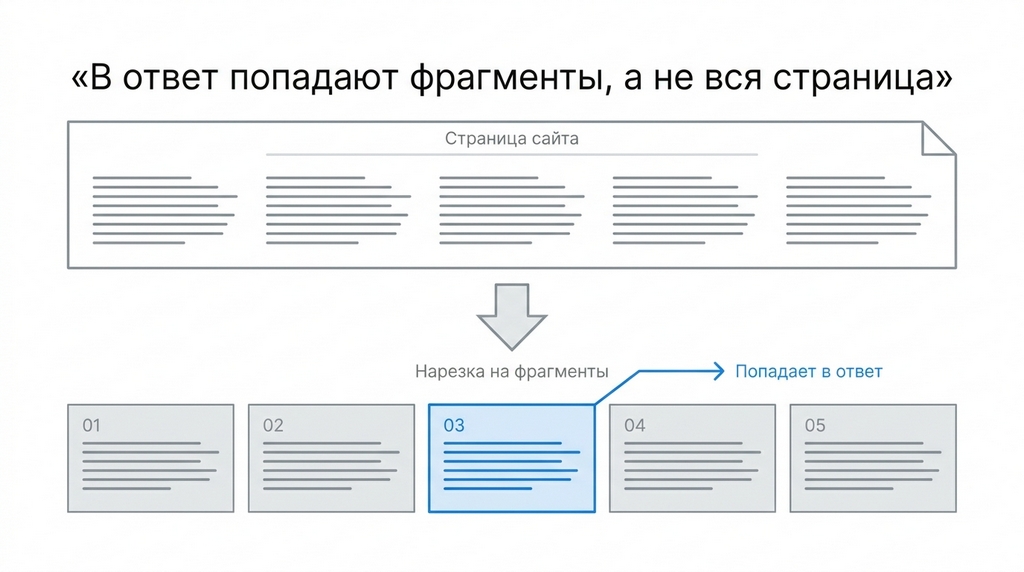 Как retrieval-слой нарезает страницу: в ответ модели попадают не документы, а фрагменты Как retrieval-слой нарезает страницу: в ответ модели попадают не документы, а фрагменты