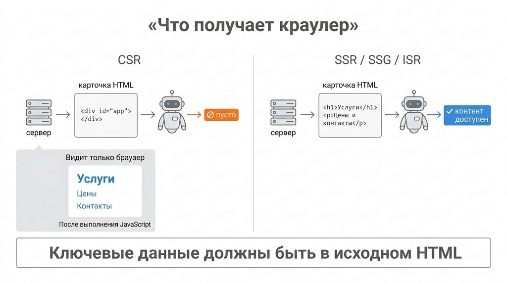 CSR и серверный рендеринг: что получает краулер в каждом случае  