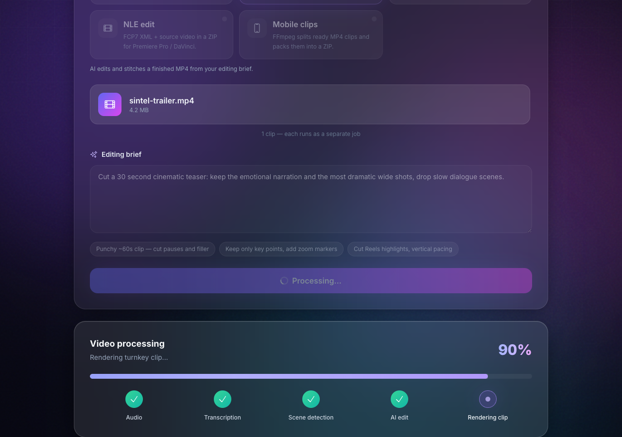 Этап Rendering turnkey clip — 90%