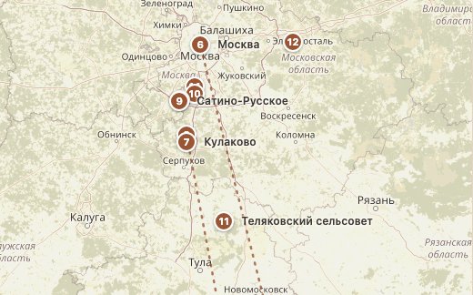 Карта одной ветви: места по порядку и переезды