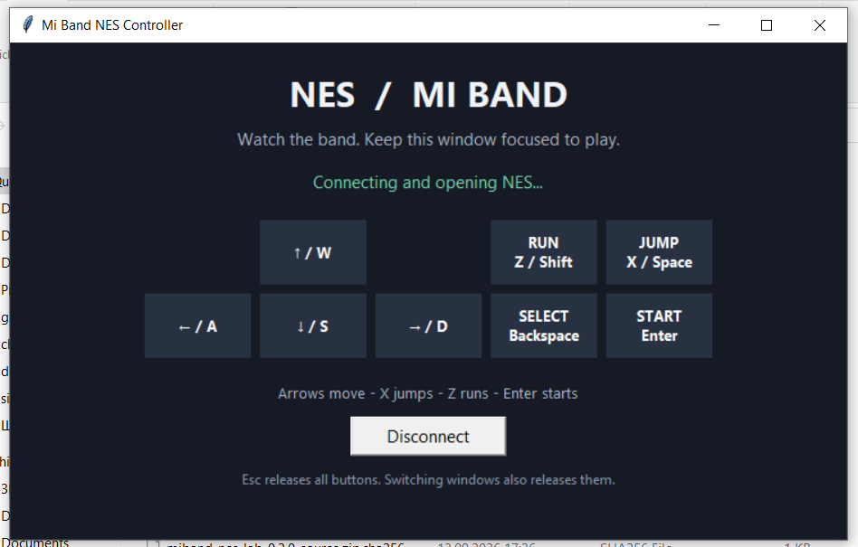 Управление с клавиатуры в Mi Band NES Controller