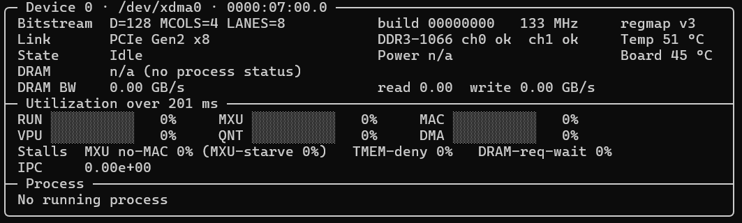  otpu-smi: живые счётчики платы - матрица, векторный блок, DMA и DDR3  