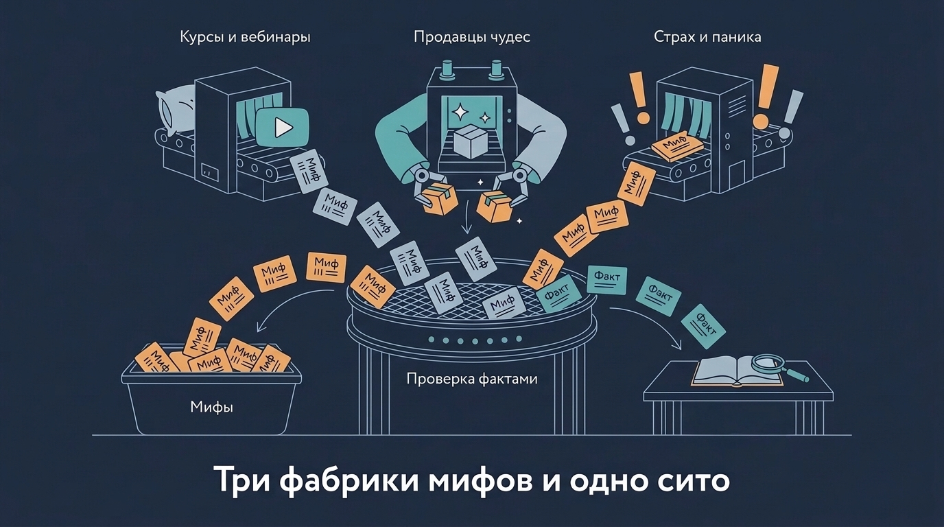 Три фабрики мифов и одно сито проверки фактами  
