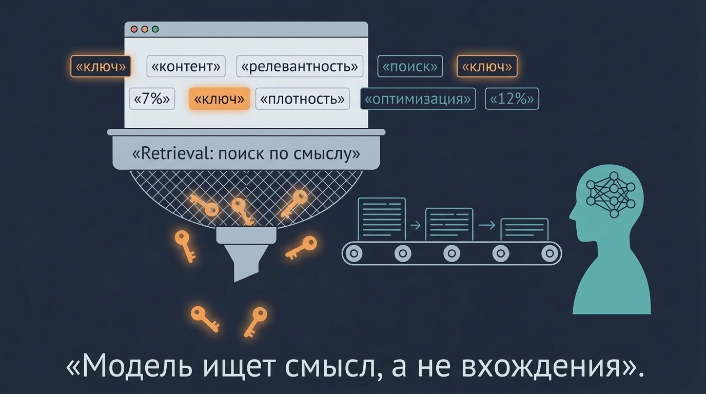Модель ищет смысл, а не вхождения ключей  