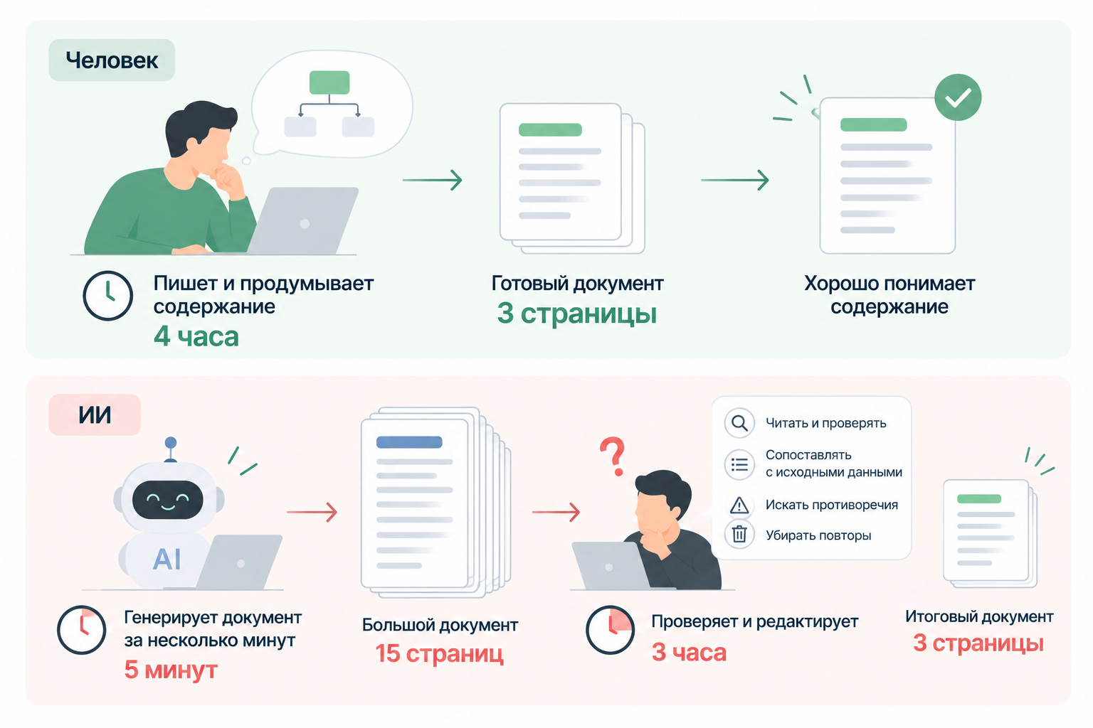 Сравнение: на что уходит время без ИИ и с ИИ
