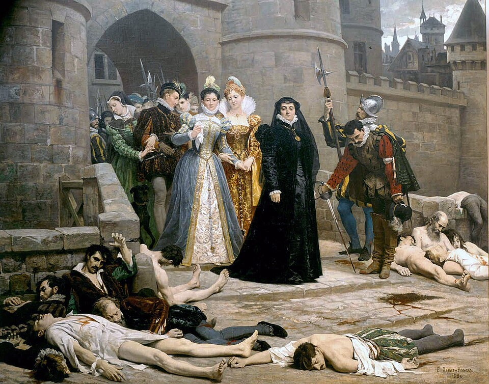 Эдуар Деба-Понсан. Утро у ворот Лувра. 1880  Ещё сей праведнейший муж официально поблагодарил и благословил французскую королеву Екатерину Медичи за организацию Варфоломеевской ночи, когда 24 августа 1572 года в Париже католики вырезали тысячи протестантов-гугенотов. А также готовил заговор по убийству английской королевы Елизаветы и возвращению Англии под власть католиков. Впрочем, «рыжая англиканская бестия» в долгу не оставалась, и по ряду версий её также старалась устранить понтифика.