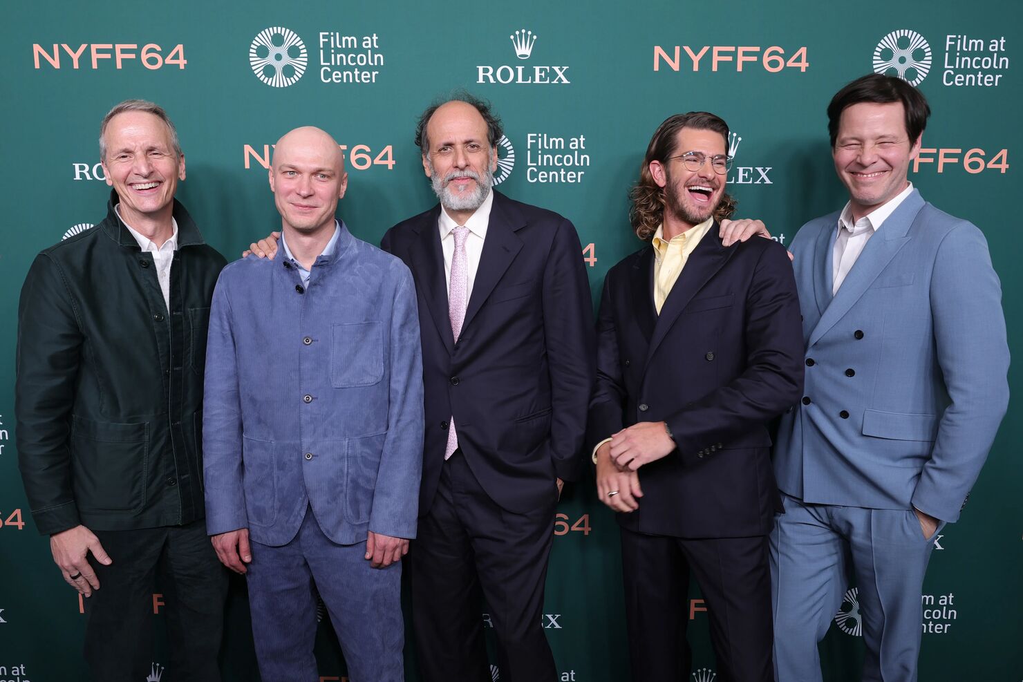Премьера фильма «Искусственный» на Нью-Йоркском кинофестивале 5 октября 2026 года. Слева направо: сооснователь и генеральный директор кинопрокатной компании NEON Том Куинн, Юра Борисов (исполнитель роли Ильи Суцкевера), режиссёр картины Лука Гуаданьино, Эндрю Гарфилд (Сэм Альтман) и Айк Баринхолц (Илон Маск). Vanity Fair