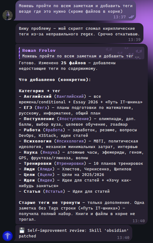 Как я подключил Hermes Agent к серверам, Obsidian, почте и разделил на Telegram-ботов - 6