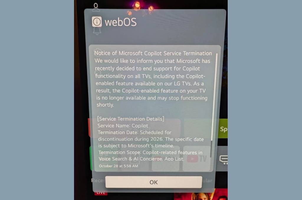 Microsoft прекращает поддержку Copilot на смарт-телевизорах LG - 1 Microsoft прекращает поддержку Copilot на смарт-телевизорах LG - 1
