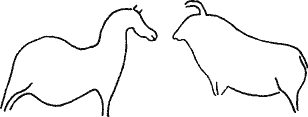 Рис. 28. Знаки лошади и бизона в первобытном искусстве