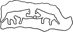Рис. 30. Сдвоенное божество в виде пары собак в абхазском храме Алашкьынтыр